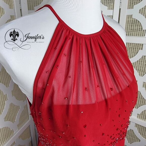 Michaelangelo Red Sequined and Chiffon Halter Dress Size 12 - Picture 6 of 12